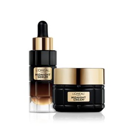 L'Oréal Paris Anti-Aging Routine with Face Serum Midnight and Midnight Cream, Radiant and Rejuvenated Skin Enriched with Antioxidation Complex Age Perfect