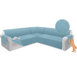 Arfntevss Sectional Sofa Cover Corner Sectional Couch Cover L Shaped Reversible Washable Sofa Slipcover for Dog Pet Quilted U Shape Couch Cover 4 Pcs Non Slip Furniture Protector (Light Blue, Large)