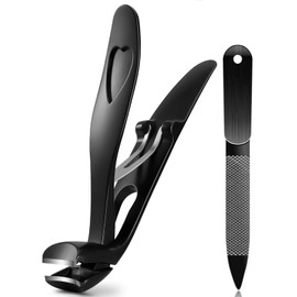 Angled Head Nail Clippers for Feet "For Those Who Have a Stomach and Can't Cut Your Toenails" Anti-Splash, Shatterproof, Non-Fly, Twisty Chronicles (Black)