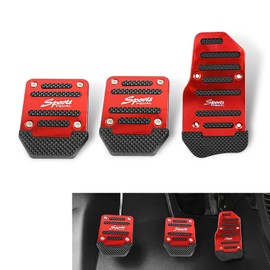AWGUKA Pack-3 Car Manual Transmission Foot Pedal Set, 5.7" x 3.15" + 2.6" x 3.54" Accelerator Brake Clutch Non-Slip Pedal Cover, Rust-Proof Alloy Sports Decoration, Universal for Most Cars (Red)