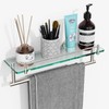 Floating Tempered Glass Bathroom Shelf with Towel Bar - Brushed