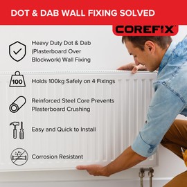 Corefix 100mm Heavy Duty Dot & Dab Wall Fixings - Plasterboard Over Blockwork Wall Plugs & Screws - For TVs, Radiators, Shelving & more - Holds 100kg on 4 fixtures - Reinforced Steel Core – Box of 24