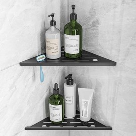 HBXS Corner Shower Caddy 2 Pack 10", Stainless Steel Rustproof Shower Shelves,Large Capacity Bathroom Organizer, Black