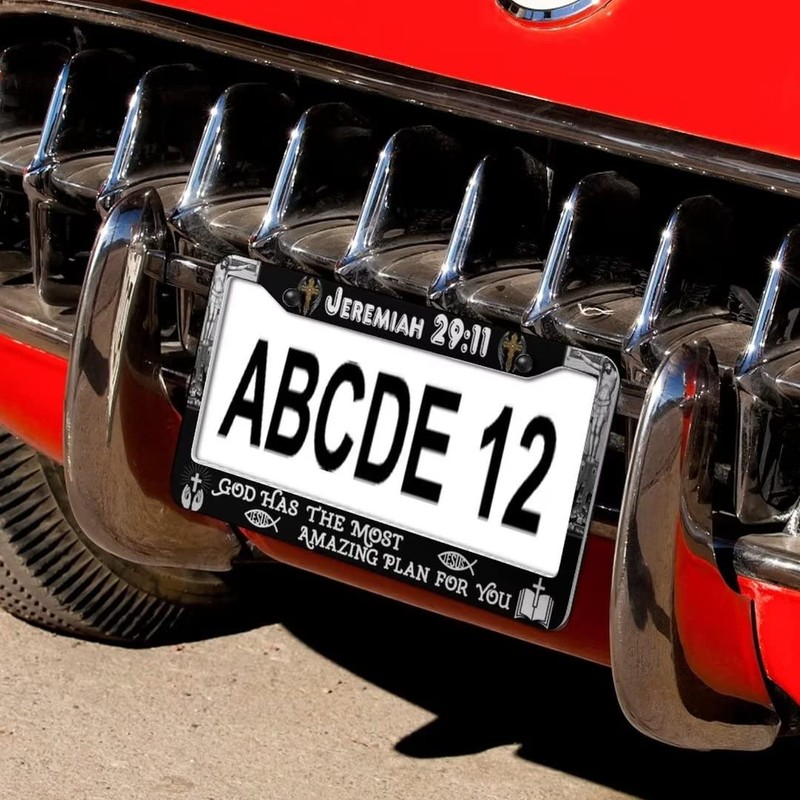 Bible Verses License Plate Frame & Jesus Cross Car Hanging