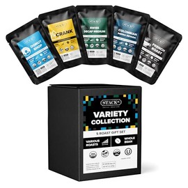 Stack Street Organic Gourmet Coffee Gift Sample Set - 5-Pack! - Specialty Variety Box Whole Bean Sampler of Our Most Popular Roasts