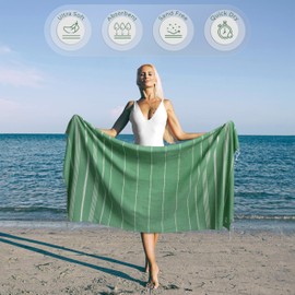 Ossano Sea Green Turkish Beach Towel - Absorbent & Lightweight, Oversized (39" x 71"), Quick Dry, Versatile and Functional, Ideal as Yoga Mat, Picnic Blanket or Bath, Shower, Body and Workout Towel