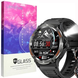 Compatible for YYKY Military Smart Watches Screen Protector, [3 Pack] Lamshaw 9H Tempered Glass Screen Protector Film Compatible for YYKY KT76, ANYTEC KT76 1.53” Military Smart Watches, KT76 Outdoor Sport Smart Watch (3 Pack)