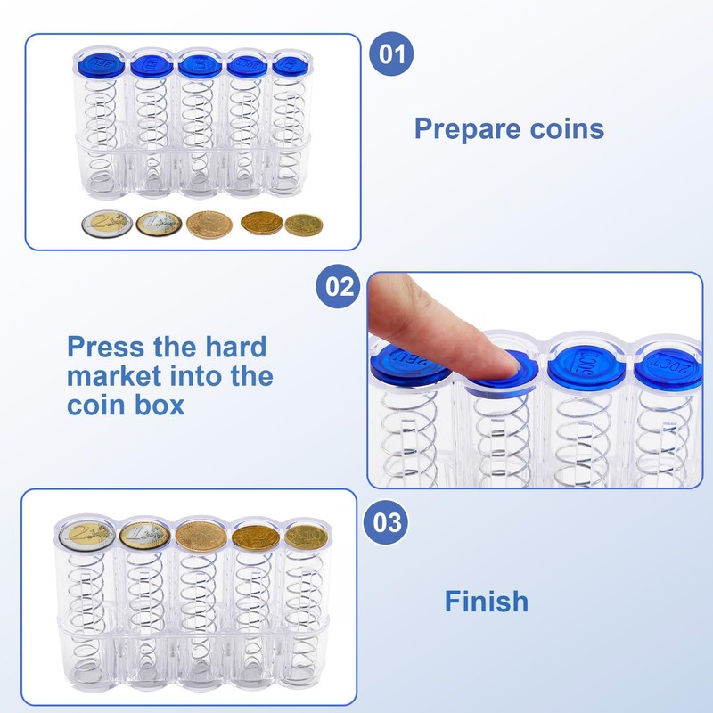 Coin Box with 5 Compartments, Transparent Coin Holder Car, Change