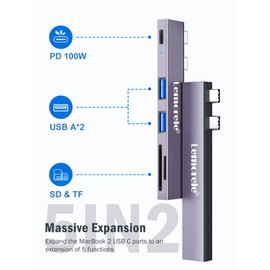 Lemorele USB C Hub for MacBook Air Pro, 5-in-2 USB C Multiport Adapter Hub Mac Dongle USB A, SD/TF Card, 100W PD Thunderbolt 3/4, Accessories for Mac Book M1 M2 2022 2021 2020 2019 13" 15" 16"