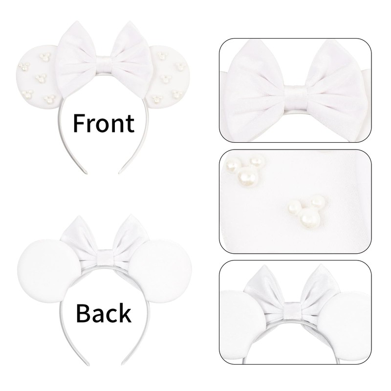 Bianbaistar White Velvet Mouse Ear Headband with Pearl Accents -
