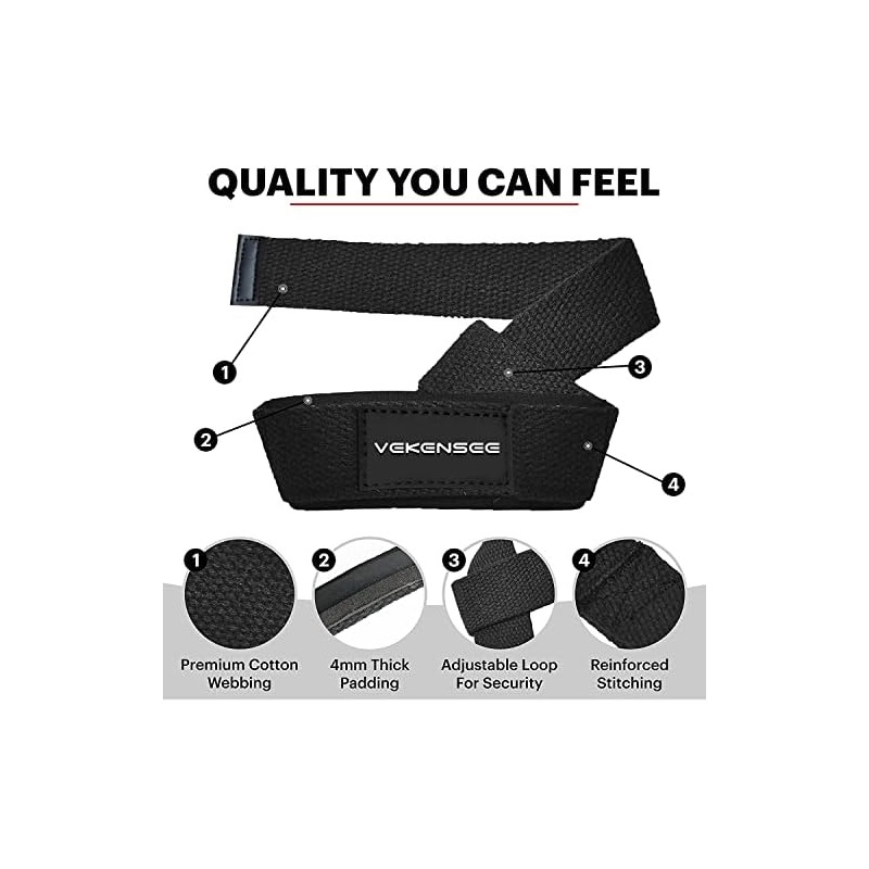 Correas Acolchonadas para Levantamiento de Pesas, VEKENSEE Straps para Gimnasio,