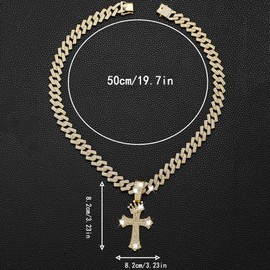 LCWLJL Mens Hip-hop Cuban Chain, Rhinestone Bling Pendant Necklace Diamond Chain Jewelry For Men，Men's Fashion Jewelry golden