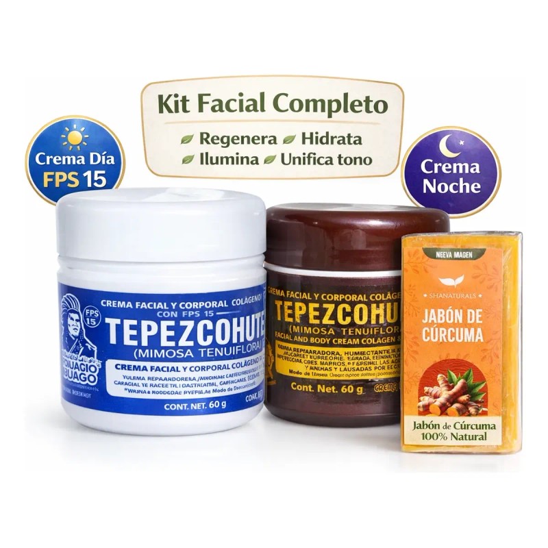 2 Crema De Tepezcohuite Noche Y Día Jabón Cúrcuma Todo