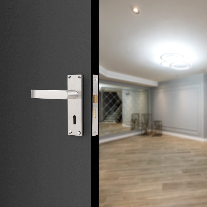 Probrico Elegant Brushed Nickel Door Handles with Lock and Key,