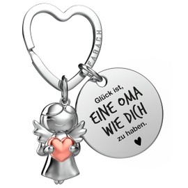 FABACH Best Grandma Keyring Guardian Angel Lucky Charm with Heart and Engraving – Best Grandma in the World Gifts Keyring – Grandma Gift Angel Lucky Charm, Happiness is..
