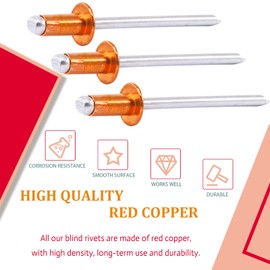 Hilitchi Dome Head Red Copper Blind Rivets Self-Plugging Open End Dome Head Decorating Fastener Nails Pop Rivets Core(4x8mm-50PCS)