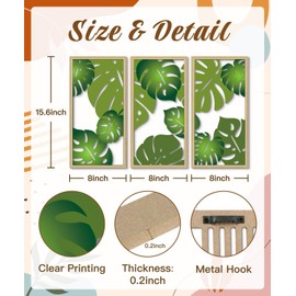 Putuo Decor Green Monstera Wall Art Set of 3, Tropical Leaf Cut-Out MDF Panels with Fresh Botanical Style, Modern Nature Wall Decor for Bedroom Living Room Bathroom