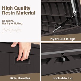 JUMMICO 100 Gallon Resin Deck Box, Waterproof Outdoor Storage Box with Lockable Lid for Garden Tools, Patio Cushions (Brown)