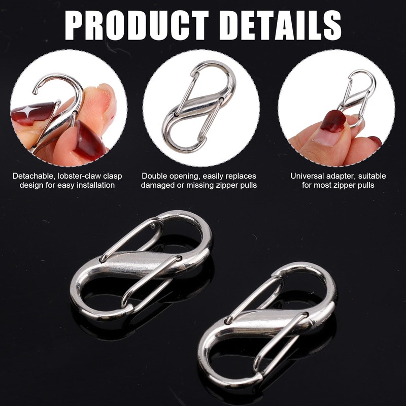 20pcs Double Opening Zipper Pull Replacement, Detachable Metal Snap Hook