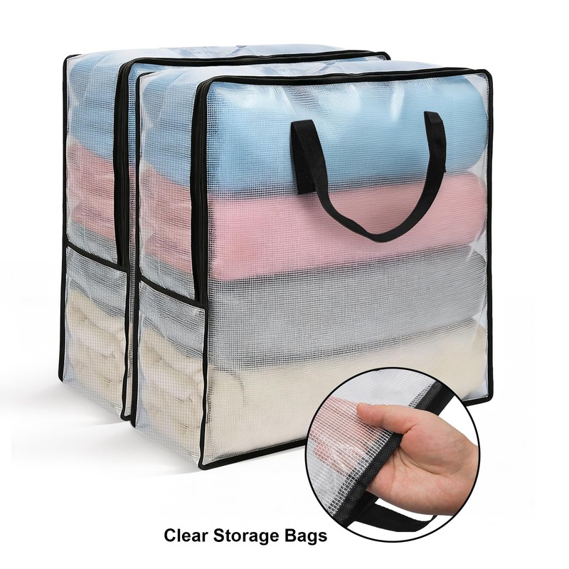 Fasmov 4 Pack Oversized Clear Storage Bag with Handles and