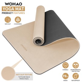 WOHAO Thick 6mm Yoga Mat, 72"x28" Two-Sided Non-Slip Exercise Mat, Non-Toxic & Odorless with Carrying Strap for Yoga, Pilates, Home Gym (Milk coffee+Black, 183 * 70 * 0.6cm)