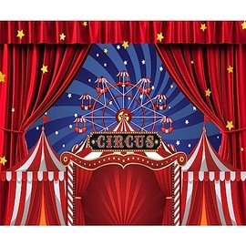 Xiaoterna 2.2 x 1.5 m Welcome to Carnival Background Red Circus Background Circus Carnival Night Backdrop Ferris Wheel Red White Striped Tent Stars Photography Background Portrait Photo Props