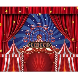 Xiaoterna 2.2 x 1.5 m Welcome to Carnival Background Red Circus Background Circus Carnival Night Backdrop Ferris Wheel Red White Striped Tent Stars Photography Background Portrait Photo Props
