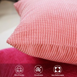 Corduroy Throw Pillow Covers Set of 2, Modern Decorative Couch Pillow Covers Neutral Solid Dyed 45x45cm Square Soft Cushion Cases for Home Bedroom Living Room Sofa Chair Bed Car Office Balcony Decor