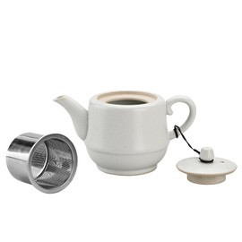 NCQIXIAO Rural Style Ceramic Teapot with Stainless Steel Infuser 16 Ounces Porcelain Blooming & Loose Leaf Teapot (White)