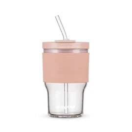 Glass Juice Bottles with Lids and Straws,16oz/480ml Reusable Iced Coffee Glasses,Cold Brew Tumblers with Leakproof Lids,BPA-Free Glass Jars for Juicing,Matcha,Tea,Smoothie (Pink with Sleeve)