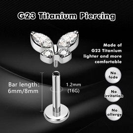ESHIONER 1 x Nose Piercing Stud G23 Titanium Hypoallergenic, Titanium