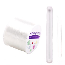 Fukugems Elastic Cord for Jewellery Making Bracelet Beads Thread, Stretchy Cord for Bracelets with 2 Pieces Beads Needles Clear 0.5 mm