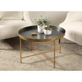 Kate and Laurel Celia Modern Coffee Table, 28 x 28 x 19, Gray and Gold, Glamorous Folding Metal Table For Storage and Display