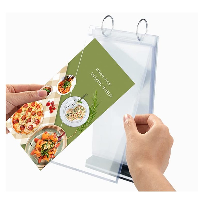 Acrylic Sign Holder,Table Card Multi-Page Flip Display 6 Pages-12 Sides,T