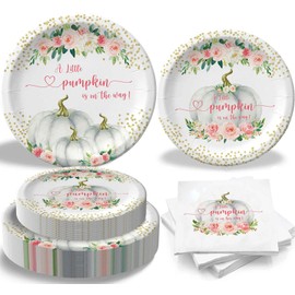 Yuzioey Little Pumpkin Baby Shower Decorations, A Little Pumpkin is on the Way Baby Shower Tableware for 25 Guests, Autumn Pumpkin Theme Baby Shower Supplies Tableware, Paper Plates, Napkins