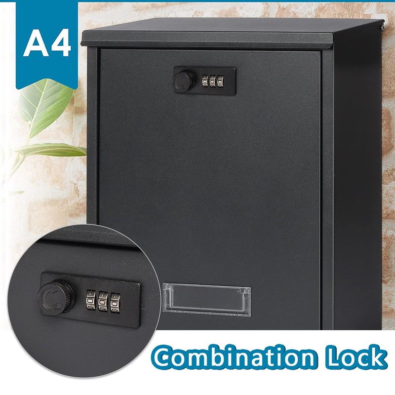 Mailbox with Combination Lock, Lovndi Wall Mounted Locking Mailboxes, Medium