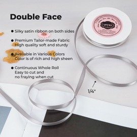VATIN Double Face Deep Silver Satin Ribbon 1/4" Continuous 50 Yards,Silver Polyester Fabric Ribbon use for Bows Bouquet, Gift Wrapping, Floral Arrangement Wedding Decoration