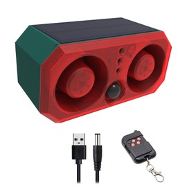 KEEDA USB/Solar Charging, Acoustic Alarm, Strobe Light Motion Sensor Siren Alarm, Dual Speakers 130dB Loud Noise Maker for Farm, Barn, Villa, Orchard (1 Pack)