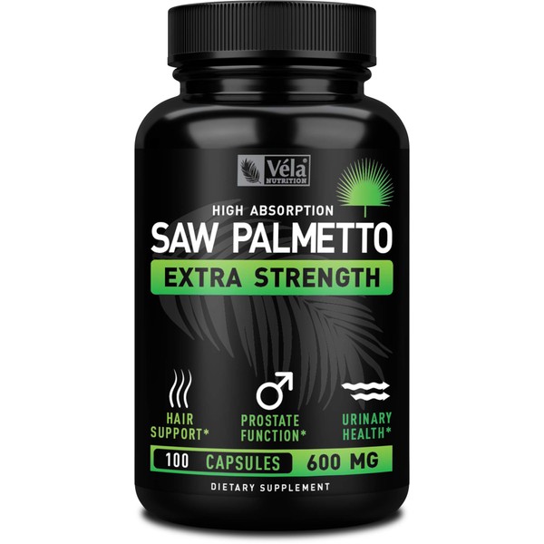 Vela Saw Palmetto Extra Strength High Absorption Supplement Capsules - No Bad Smell - 1 Capsule x Day - 600 mg