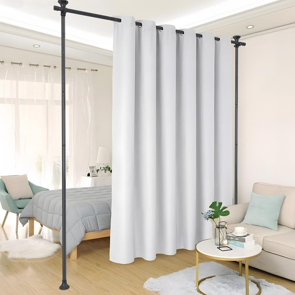 Room Divider, Drilling Free Tension Curtain Rods Freestanding Room Wall Divider Curtain Rod Adjustable Heavy Duty Partition Room Dividers for Dividing Room Hanging Curtains, 28-70inch(W) 4-10ft (H)
