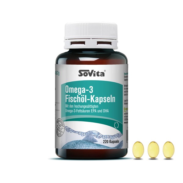 Sovita Omega 3 Fish Oil Capsules with High Unsaturated Fatty Acids EPA and DHA, High Dose Dietary Supplement, 220 Capsules
