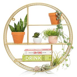 Luxe Gold Round Circular Floating Shelves, Large Decorative Bathroom, Living Room, Kitchen and Bedroom Wall Decor, Brass Geometric Wall Art, Metal Wire Mesh Sconce Shelf, Boho Circle Accent Display