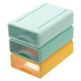 PATIKIL Small Stackable Storage Drawers, Stacking Drawers Mini Desk Bathroom Storage Organizer Cute Drawer Organizer Plastic for Desktop Office Pens Makeup, 3Pcs, Yellow/Green/Blue
