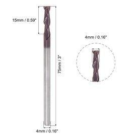 sourcing map Square Nose End Mill, 4mm Tip Dia Solid Carbide AlTiN Coated CNC Router Bits 2 Flute Spiral Milling Cutter HRC55 with 4mm Shank 75mm (3-inch) Length
