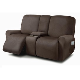 ULTICOR Reclining Love Seat with Middle Console Slipcover, 8-Piece Yarn Dyed Loveseat Reclining Sofa Covers, 2 seat Loveseat Recliner Cover, Thick, Soft, Washable (Chocolate)