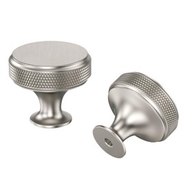 LONTAN 5 Pack Silver Cabinet Knobs Brushed Satin Nickel Drawer Knobs Knurled Cupboard Knobs Round Cabinet Knobs Aluminum Alloy Single Hole Cupboard Handles