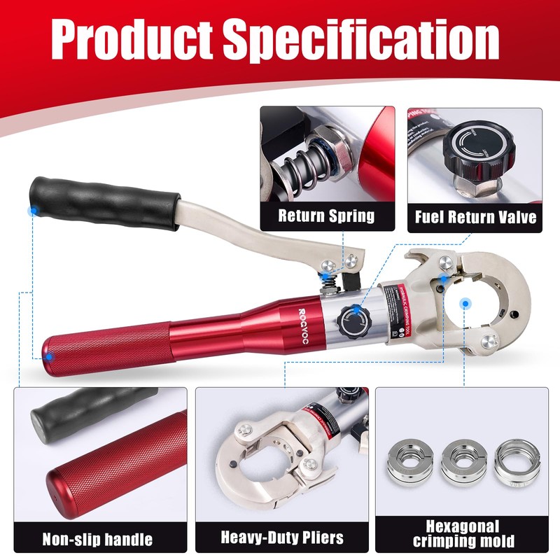 ROGVOC Propress Tool, Hydraulic Pipe Crimping Tool with 1/2, 3/4,