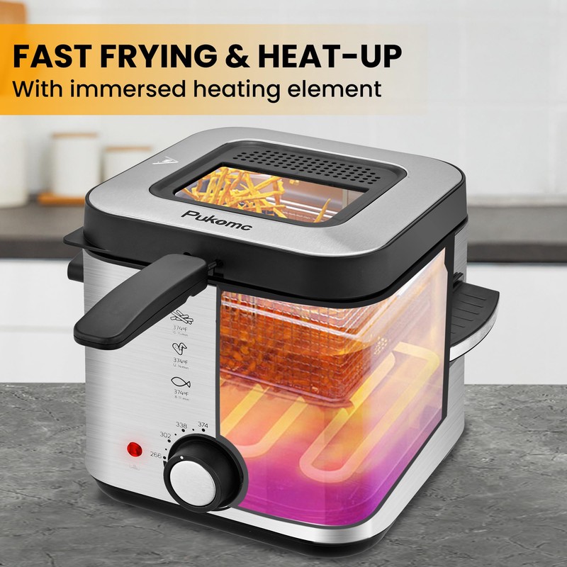 PUKOMC Electric Deep Fryer, 1.5 Liters/1.6 Qt. Oil Capacity, Small