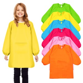 Geyoga 6 Pcs Art Smock for Kids Colorful Painting Smock Kids Artist Smock Waterproof Toddler Smock Full Coverage Long Sleeve Smock with Pocket for School Class,M for Age 3 to 8