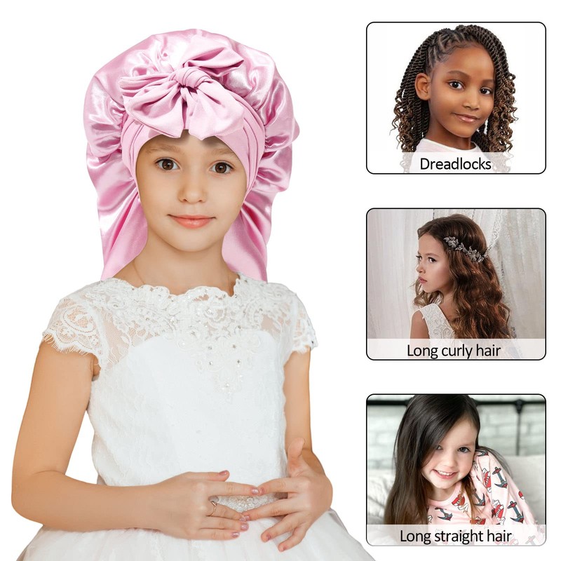 AWAYTR Long Toddler Silk Bonnet for Sleeping Elastic Satin Bonnets